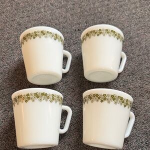 Vintage PYREX Green Crazy Daily Floral Mugs Set of 4